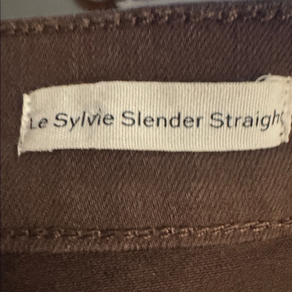 FRAME Le Sylvie Slender Straight Dark Choclate Brown Wax Coated Denim Jeans 26 - Picture 9 of 10